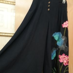 Blue Navy Embroidered Boho Trouser Pants Oversized